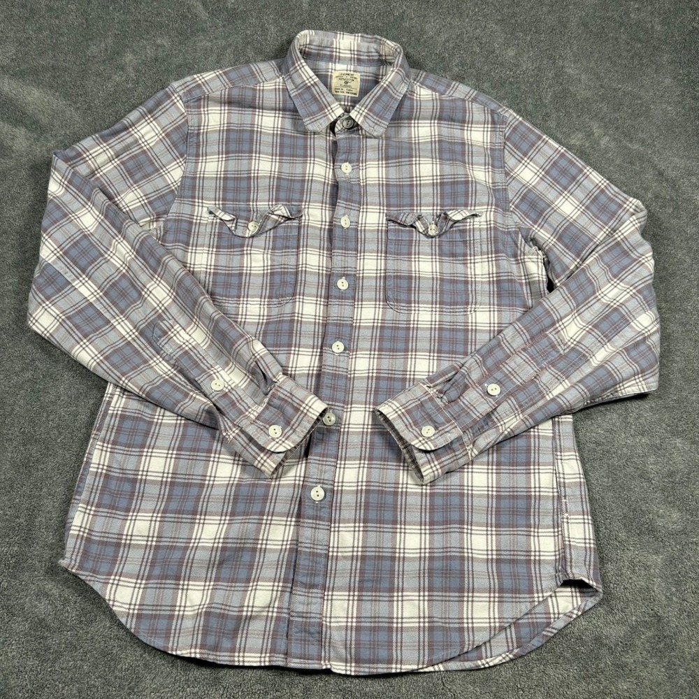 VTG J.Crew Mens Flannel Button Down Shirt Medium Blue Plaid Long Sleeve Cotton